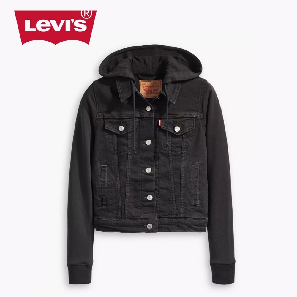 5⭐️ Levi's NWT Black Hooded Denim Jacket XSmall